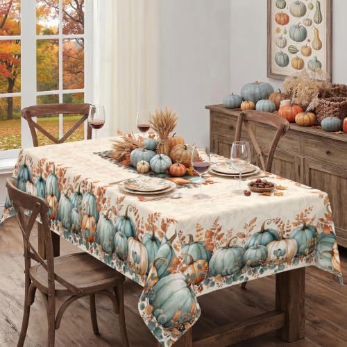 Fall Tablecloth Rectangle 60 x 84 Inch, Stain Resistant Washable Fabric Autumn Pumpkin Tablecloths Rectangular Fall Table Cloth Rectangle Table Cover for Kitchen Dining Party
