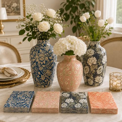 Vintage Floral Paper Napkins - 50Pcs, 2Ply, 6.5 x 6.5 Inches