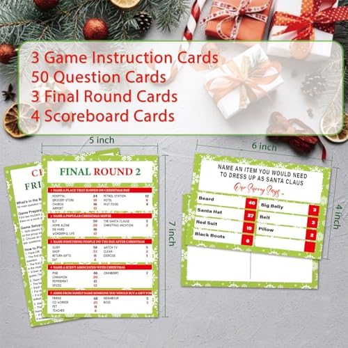 60 Pcs Christmas Family Feud Game,Funny Christmas Party Games, Christmas Trivia Game, Family Feud Quiz Holiday Games for Groups SD-WF01