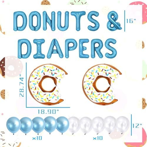 JeVenis Donuts Baby Shower Decorations Blue Backdrop Banner Letter Balloon