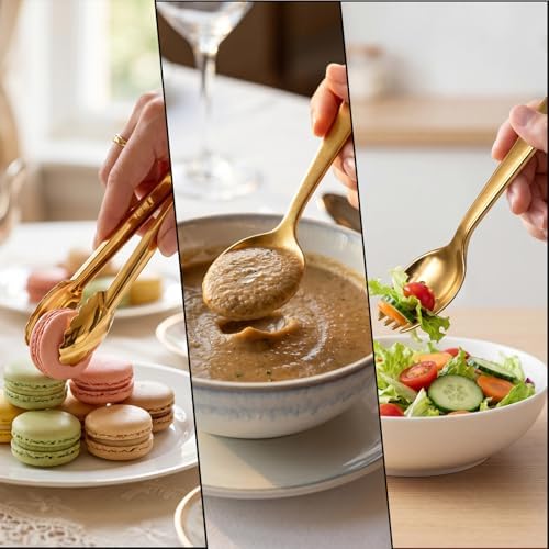 24 Pcs Gold Plastic Serving Utensils Set, Disposable & Reusable Supplies