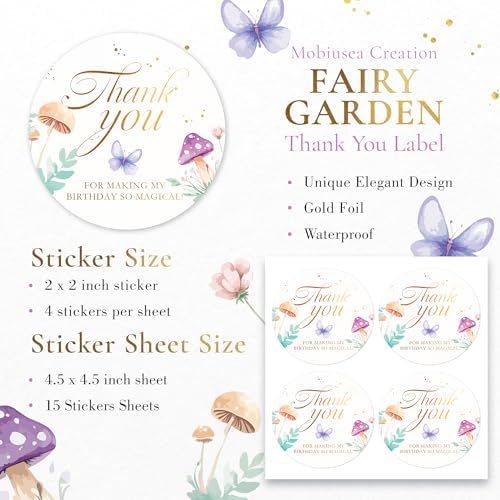 Mobiusea Creation Fairy Thank You Stickers 60pcs Birthday Labels