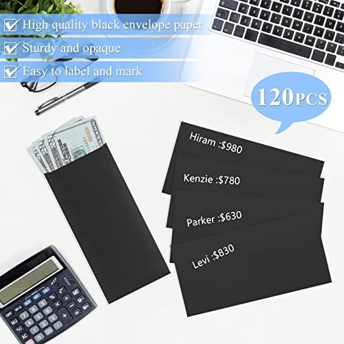 BONUS++ Envelope Set - 120 Envelopes for Cash, Checks, & Tickets; 80GSM, 3.2x6.6 inch Black Envelopes - Perfect for Cash Challenge Savers (Pack of 2)