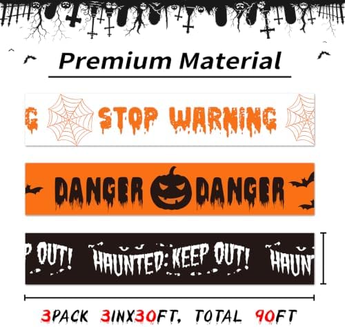 SWRT 3 Pack Halloween Decorations Caution Tape, 3 in x 30 Ft (Total 90 Ft)