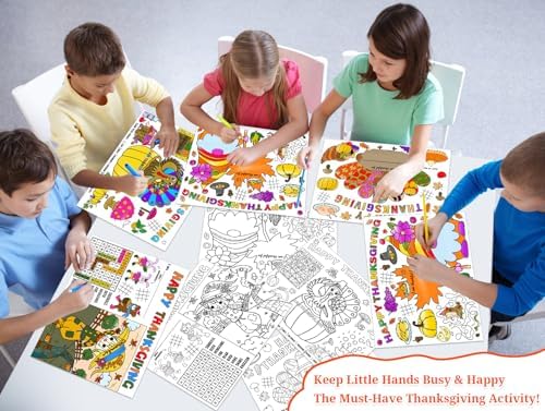 Thanksgiving Coloring Placemats for Family - 16Pack Turkey Paper Table Placemats Happy Thanksgiving Disposable Place Mat Fall Harvest Thanks Giving Activities Arts and Crafts for Party Favor