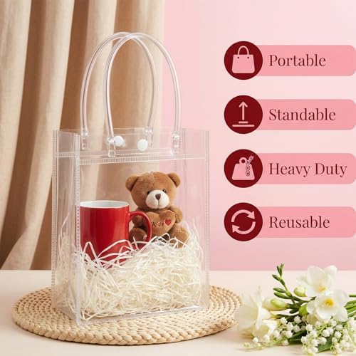 MAQIHAN Clear Goodie Bags with Handles - Party Favor Candy Bags Transparent