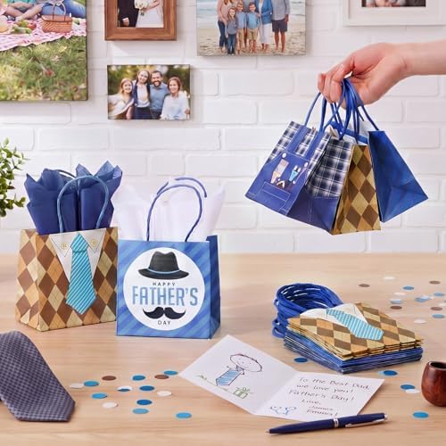 Silkfly 24 Pack Mini Father's Day Bags Bulk with Tissue Paper 5x5x3 Small Best Dad Gifts Bags with Handles Happy Father's Day Party Favors for Dad Grandpa Birthday Decoration Retail Wrapping