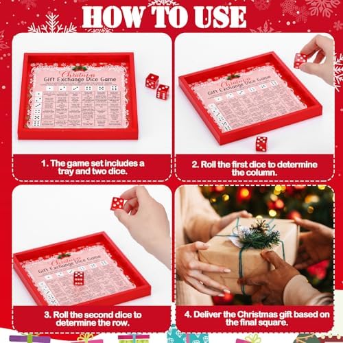Christmas Exchange Dice Game Wooden Tray 2 Dice Party Gift Set