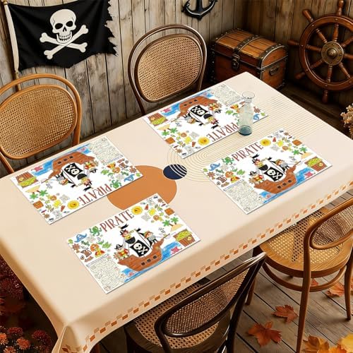 Pirates Crafts for Kids 15Packs 17X11Inches Coloring Placemats with Thankful - Fall Art Activities for Friendsgiving, Preschool & Kindergarten Projects for Toddlers,Kids, Girls & Boys