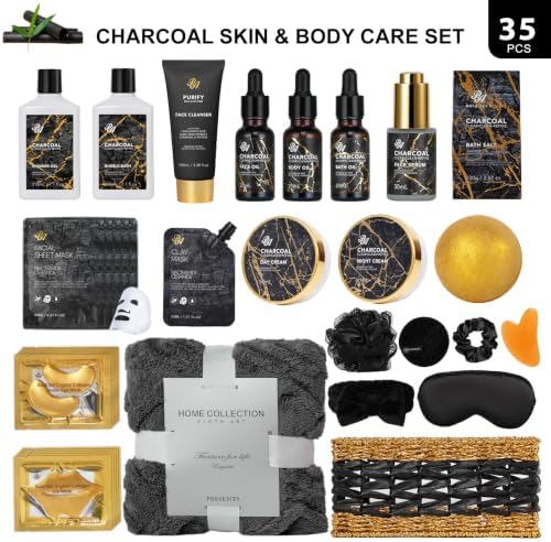 Gifts for Women & Men, 35 Pcs Charcoal Spa Gifts Basket, Get Well Soon Set