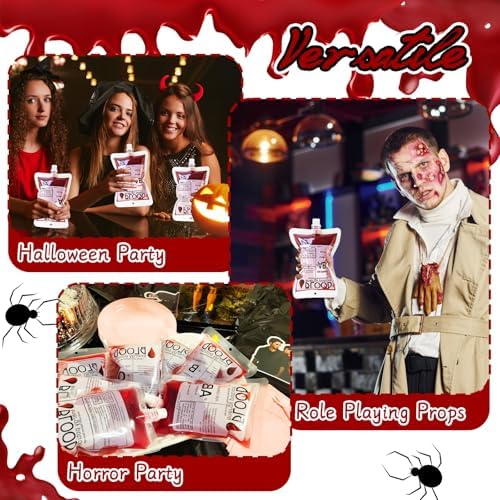 40 Pack Blood Bags for Drinks,8.5oz Halloween Decoration Drink Container,Reusable Food Grade Drink Pouches with Funnel,Nurse Party Decorations Halloween Party Favors
