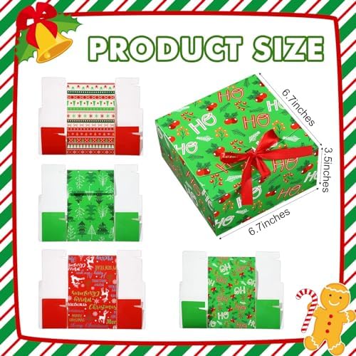 Blulu 12 Pack Christmas Gift Boxes with Lids Present Candy Cookie Boxes Christmas Gift Box with Ribbon Xmas Holiday Cupcakes Box for Pastries Donuts Treat Gifts Party Favors, 6.7 x 6.7 x 3.5 Inches