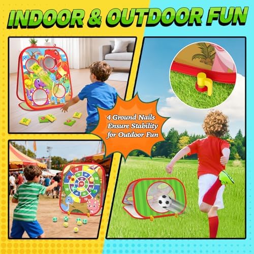 Dino Bean Bag Toss Game Toy for Kids, 6-1 Cornhole Board Outdoor Toys for Toddlers, Easter Gifts for Kids, Backyard Beach Lawn Party Toss Game Toy for 3 4 5 6 7 8 Year Old Boys Girls Birthday Gifts