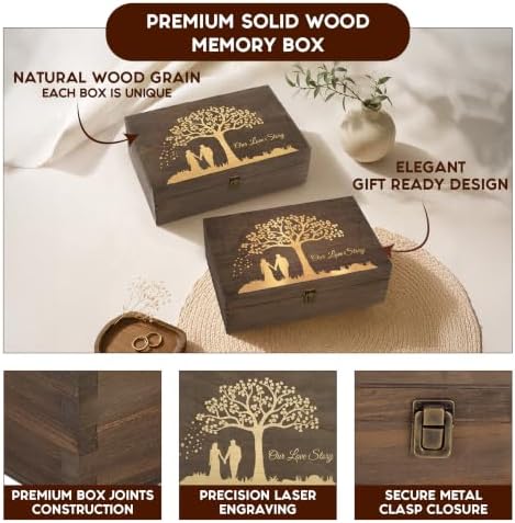 Wedding Engraved Wooden Keepsake Box, Our Love Story Memory Box with Inside Engraving, Wedding Gift Box for Photos, Letters & Precious Couple Memories, X-Large 14.15 x 9.5 x 4.5 Inch