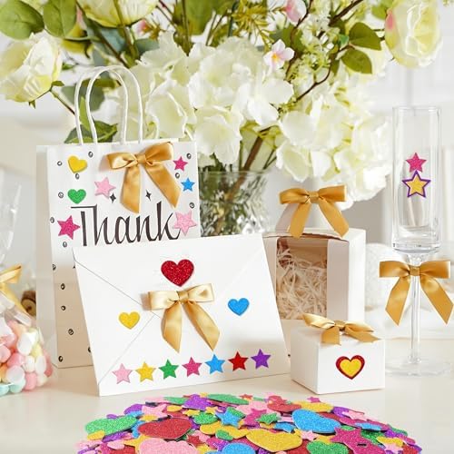 Foam Stickers, 870 PCS 3D Glitter Foam Hearts and Stars Stickers, 7 Colors