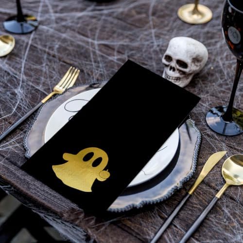 Horaldaily 100Pcs Halloween Paper Napkins, Gold Foil Pumpkin Ghost