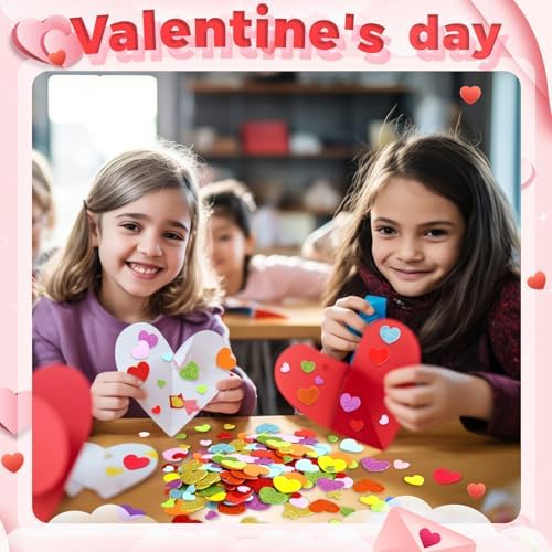600Pcs Glitter Foam Heart Stickers Valentines Day Love Sticker