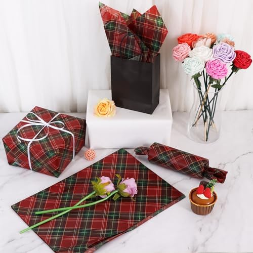 BEISHIDA Christmas Gingham Tissue Paper Bulk，Red and Green Buffalo Plaid Wrapping Tissue Paper for Gift Bags, 14 x 20 Inch Gift Wrap for Christmas Party DIY Crafts Decor Holiday Flowers-50pcs