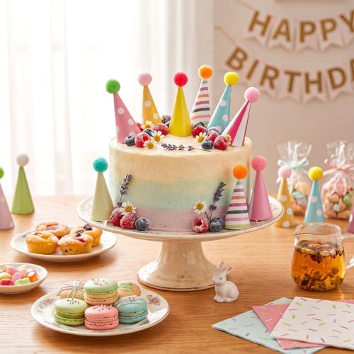 12 Pcs Mini Happy Birthday Hat Cupcake Toppers for Animal Figure