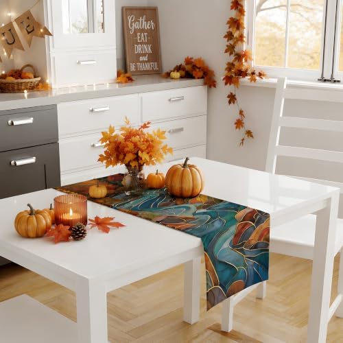 Fall Decorations for Home - Stained Glass Mountain River Fall Table Runner