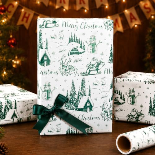 Yarcony Vintage Christmas Wrapping Paper, Christmas Toile Wrapping Paper