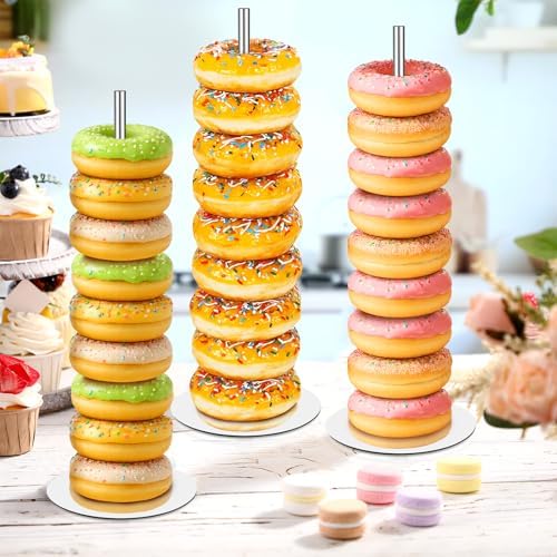 2 Pcs Metal Donut Display Stand Tower for Dessert Table, Silver