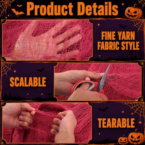 300'' x 80''Large Pink Halloween Creepy Cloth, Spooky Gauze Decoration