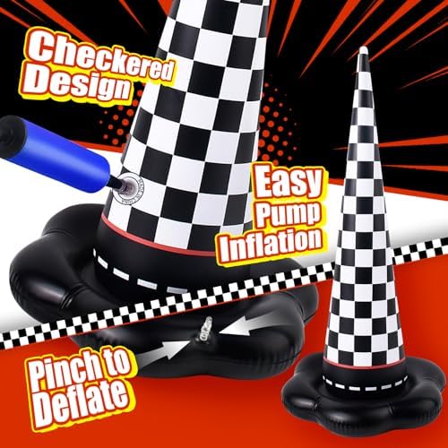 5 Pack Inflatable Race Car Ring Toss Game, Birthday Party Games for Kids
