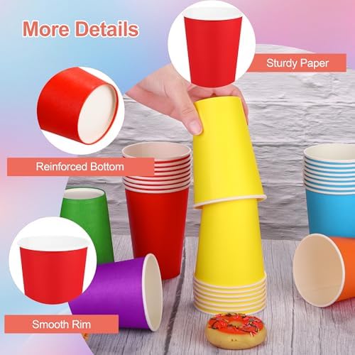 Kochorie 60 Pack 12 Ounce Disposable Rainbow Paper Cups, Colorful Party Cups, Drinking Birthday Cups for Holiday Party Supplies DIY Crafts, 6 Colors