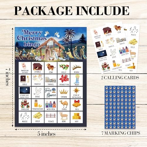 Christmas Bingo Game Cards, Nativity Bingo Games for Adults, Xmas Bingo Cards Supplies, Winter Holiday Party Decor Favors, Card Gifts for Friends Family Holiday, (Christmas)