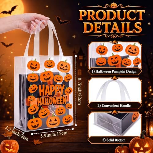 Pajean 25 Pcs Halloween Plastic Gift Bags with Handles, Cute Pumpkin Bags