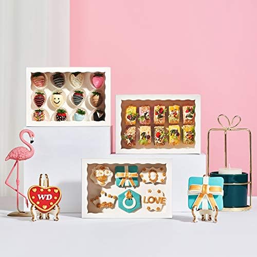 24PCS 10x7x2.5Inches White Bakery Boxes with Display Window, Multi-Use Dessert Containers for Chocolate Covered Strawberries, Cookies, Donuts, Macarons, Muffins & Hot Cocoa Bombs