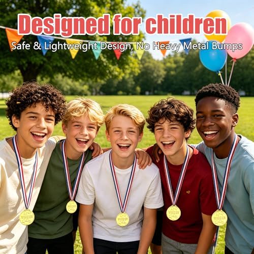100 Pieces Gold Medals for Kids Medals for Awards Plastic Winner Award Medals for Sports, Competition, Talent Show, Spelling Bee Birthday Party Favors Gifts