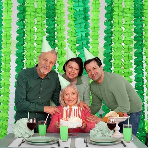 Cheerland Green Party Garland Hanging Shamrock Banner Four Leaf Clover Streamer Paper for Wild One Birthday Wedding Baby Shower Jungle Dino Lucky Irish Decoration Spring Celebration Tropical Supplies