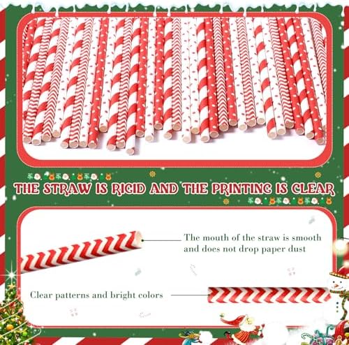 Jutom 1000 Pcs Christmas Paper Straws 4 Styles Disposable Red and White Paper Drinking Straws Stripe Bicolor Stripe Dot Mix for Christmas Supplies and Party Favors
