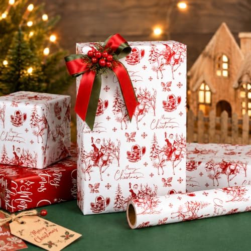 Yarcony Western Christmas Wrapping Paper Roll, Cowboy Christmas Gift Wrap