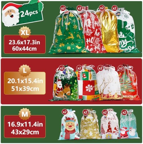 Habaylin 24PCS Christmas Drawstring Gift Bags, Xmas Gift Bags for Presents