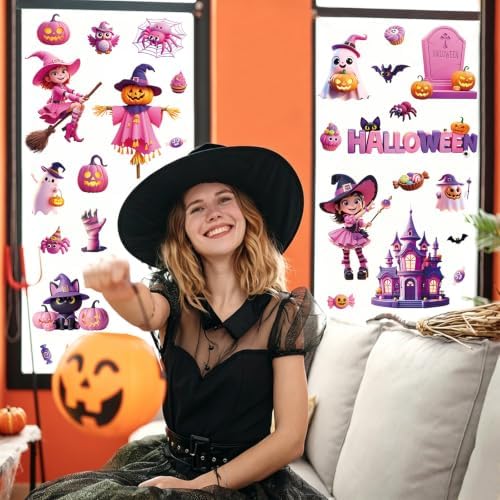 64Pcs Halloween Window Clings, Halloween Window Stickers for Party Decor