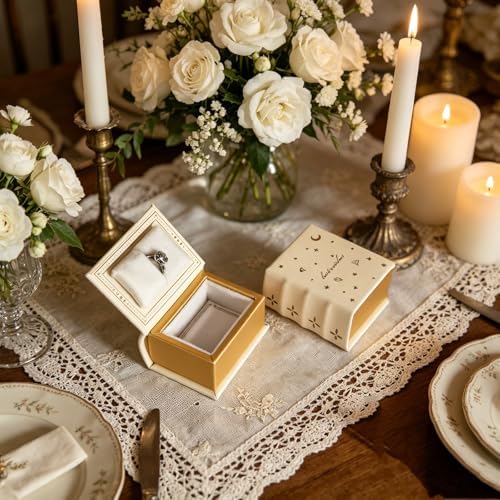 Book Shaped Ring Box - Vintage Engagement Ring Box with Hinged Lid for Proposal Engagement Wedding, Proposal Ring Case -PRB026-Begie