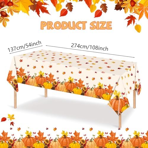 Thanksgiving Tablecloths, 2 Pack Pumpkin Maple Leaf Plastic Table Covers