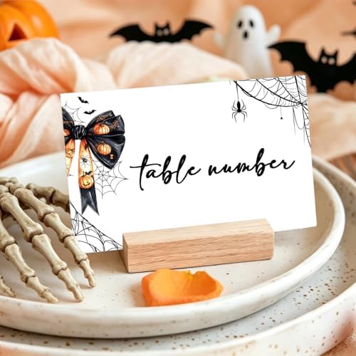 Halloween Place Cards for Table Setting, Bow Tent Cards Decor For Birthday Baby Shower Autumn Party Reception Decorations, Bridal Shower Place Card, 25 Pack Birthday Food Name Card 2 x 3.5" /031
