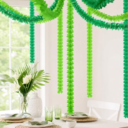 Cheerland Green Party Garland Hanging Shamrock Banner Four Leaf Clover Streamer Paper for Wild One Birthday Wedding Baby Shower Jungle Dino Lucky Irish Decoration Spring Celebration Tropical Supplies