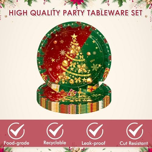 40 PCS Christmas Party Supplies,Gorgeous Christma Party supplies Tableware Set Include Christmas Paper Plates and Napkins for Xmas Tree Reindeer Snowflake Holiday,Serves 20 Guests