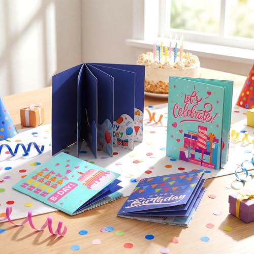 AmazingSpark 4 Set Birthday Gift Card Booklet Cardboard Christmas Birthday Money Holder for Cash Xmas Gift Party Favor Bulk Surprise Money Card Sleeve for Teacher Employee Appreciation