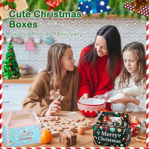 Zhanmai 36 Pack Christmas Day Treat Box Xmas Goodie Santa Claus Boxes for Treats Gift Cookie Cupcake Snack Container with Handle Party Favor