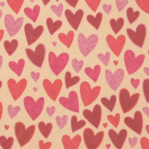 RUSPEPA Kraft Valentine’s Day Wrapping Paper Roll, Mini Roll, Red and Pink Heart Design, Romantic Gift Wrap Paper for Valentine's Day, Wedding, Anniversary, Birthday, 17 Inches x 16.4 Feet