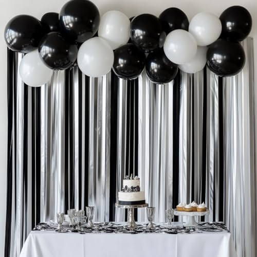 6 Silver Black Crepe Paper Streamers, 492ft Pack of Party Decorations