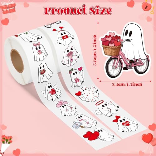 H1vojoxo Wedding Heart Sticker Rolls - 1000PCS Wedding Ghost Stickers 16 Designs Pink Red Cute Ghost Label Tag Seal Stickers for Kids Craft Envelope Water Bottle Party Supplies
