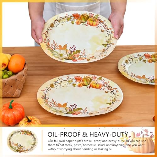 Homlouue 50PCS Thanksgiving Plates 12 * 10, Watercolor Harvest Fall Plates