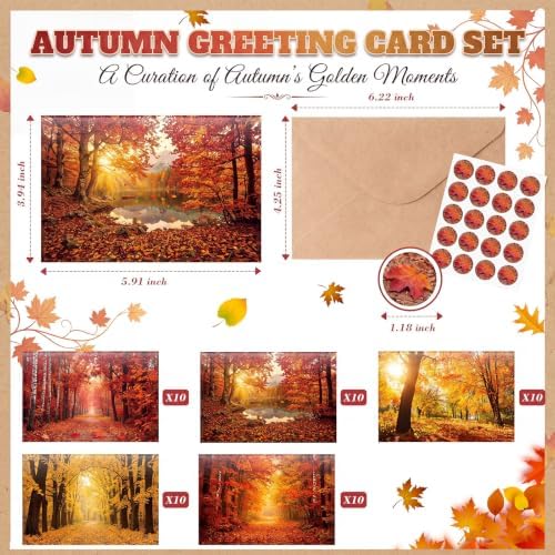 Eaasty 50 Sets Fall Greeting Cards with Envelopes Stickers, 4x6 Inch